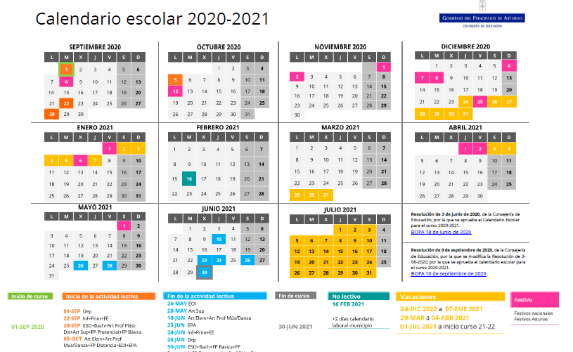 Calendario Escolar Cifp Del Mar calendario escolar asturias 2020 a 2021 modificado